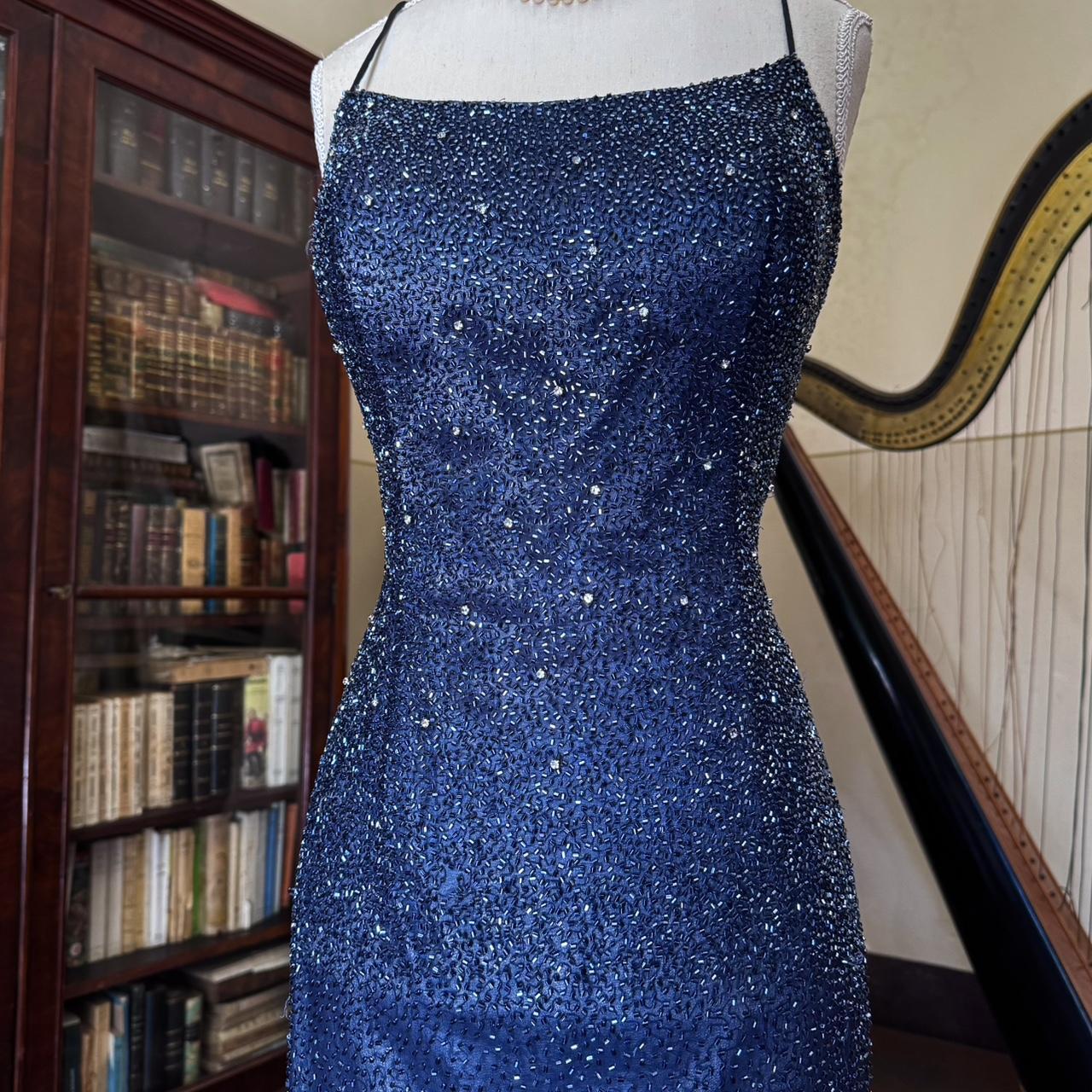 formaldressy--Vintage blue grey gradient beaded sequined long chiffon prom dress gh5540
