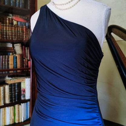 formaldressy--Blue and black fashion one shoulder retro long chiffon fairy dress prom dress gh5544