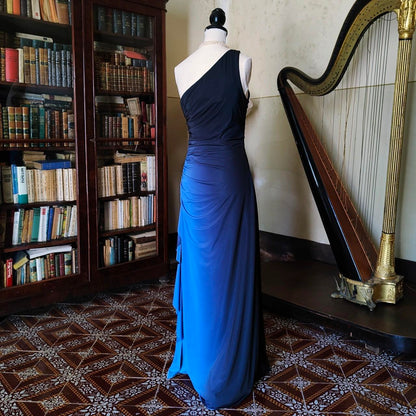 formaldressy--Blue and black fashion one shoulder retro long chiffon fairy dress prom dress gh5544