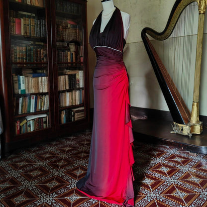 formaldressy--Burgundy black gradient retro fashion long chiffon fairy dress prom dress gh5545