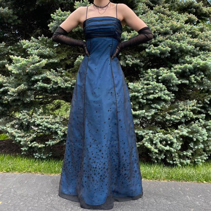formaldressy--Navy blue vintage elegant long chiffon star prom dress party dress gh5504