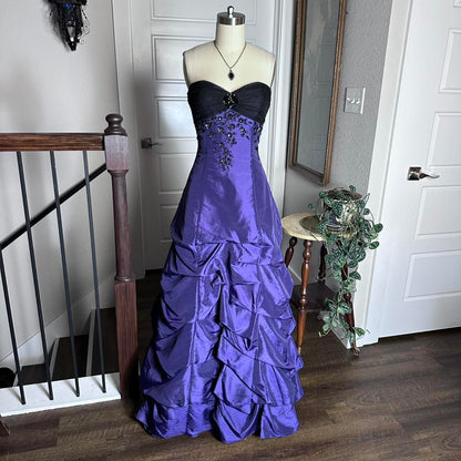 formaldressy--Vintage Purple Delicate Beaded Long Satin Ball Gown gh5508