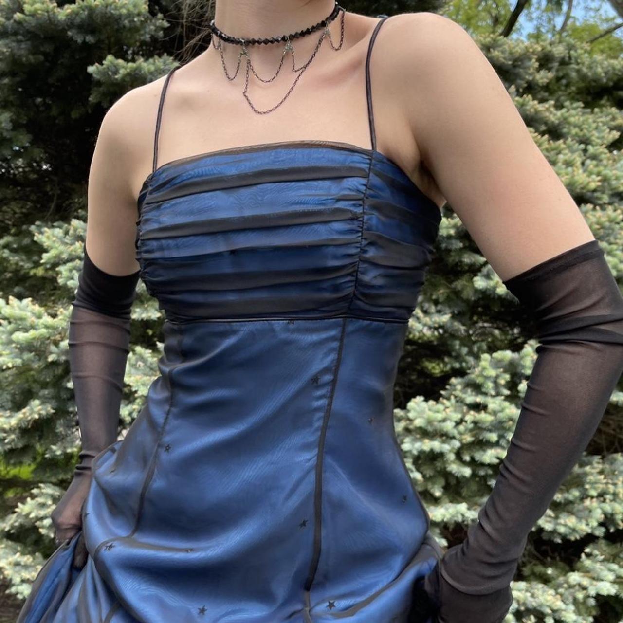 formaldressy--Navy blue vintage elegant long chiffon star prom dress party dress gh5504
