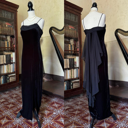 formaldressy--Vintage Retro black long snow velvet fairy dress prom dress gh5541