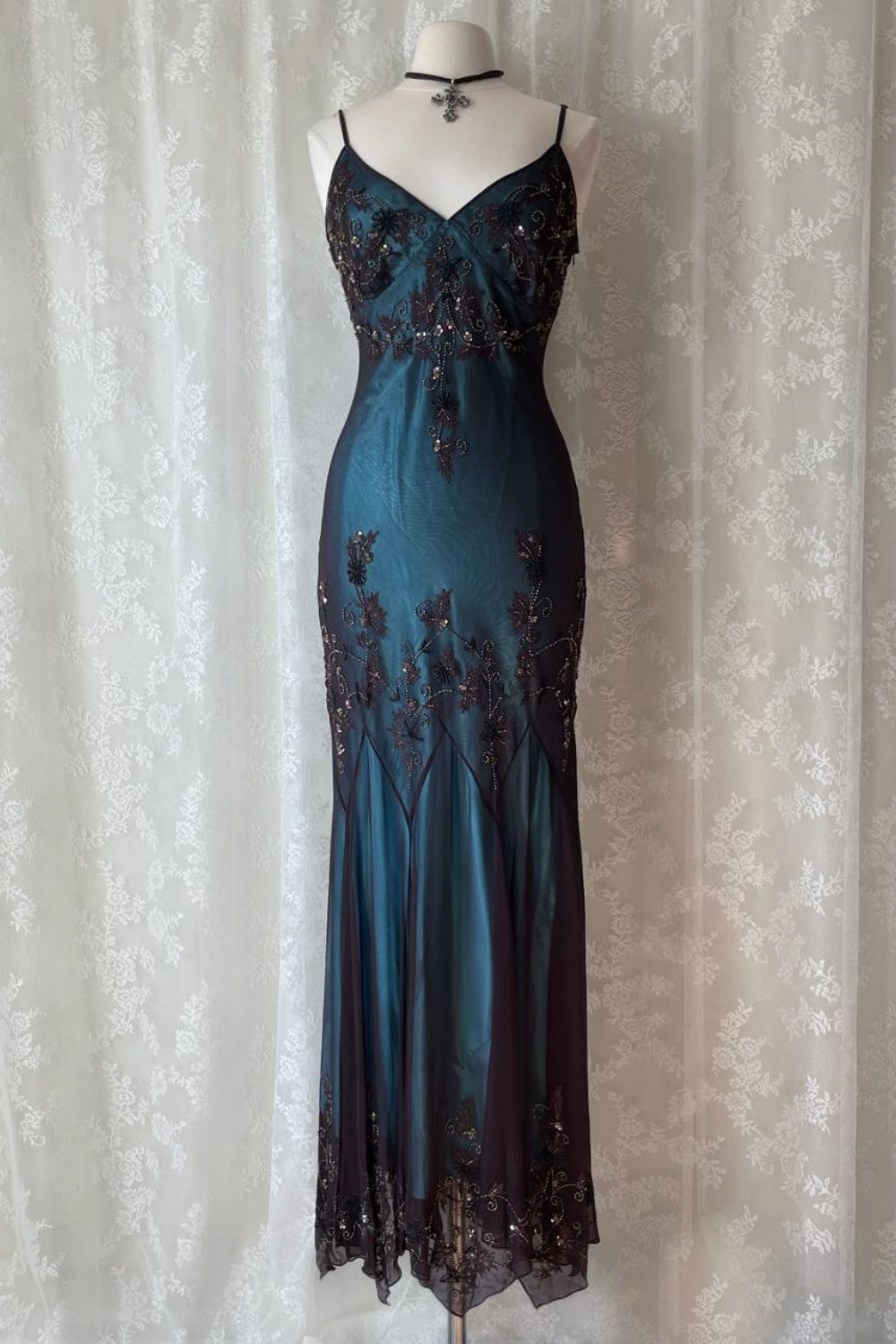 formaldressy-Turquoise Gorgeous Vintage Exquisite Beaded Spaghetti Strap Long Chiffon prom Gown Evening Gown Party Dress gh5403