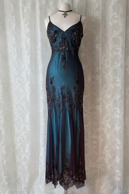 formaldressy-Turquoise Gorgeous Vintage Exquisite Beaded Spaghetti Strap Long Chiffon prom Gown Evening Gown Party Dress gh5403