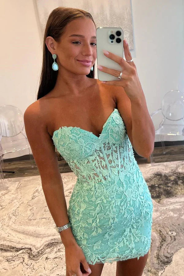 formaldressy--Mint Green/Pink Fashion Simple Short Lace Homecoming Dress gh5633