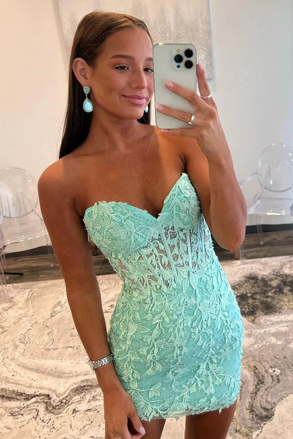 formaldressy--Mint Green/Pink Fashion Simple Short Lace Homecoming Dress gh5633