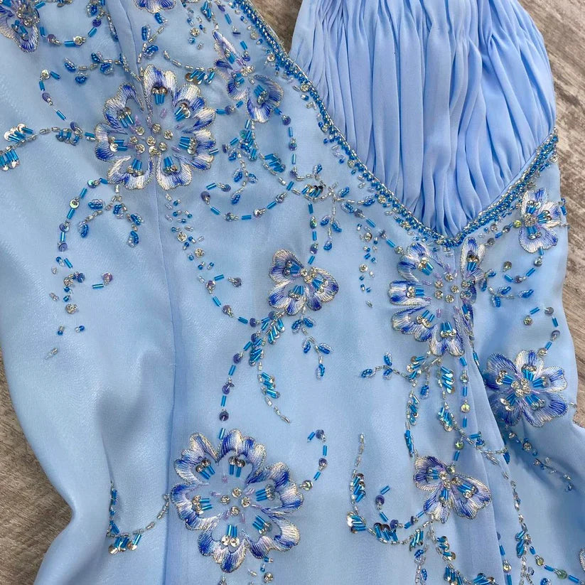 formaldressy--Blue Fashion Suspenders Exquisite Beading Beautiful Open Back Slit Chiffon Ball Gown Long Evening Dress gh5611