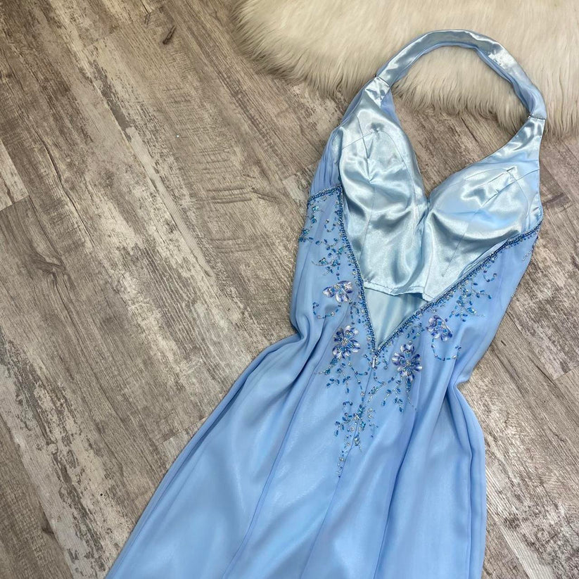 formaldressy--Blue Fashion Suspenders Exquisite Beading Beautiful Open Back Slit Chiffon Ball Gown Long Evening Dress gh5611