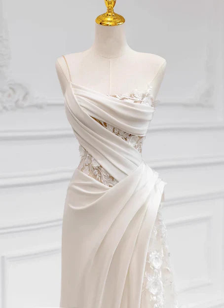 formaldressy-White satin floral lace off-the-shoulder long floor-length wedding dress prom dress gh5393