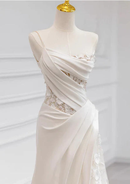 formaldressy-White satin floral lace off-the-shoulder long floor-length wedding dress prom dress gh5393