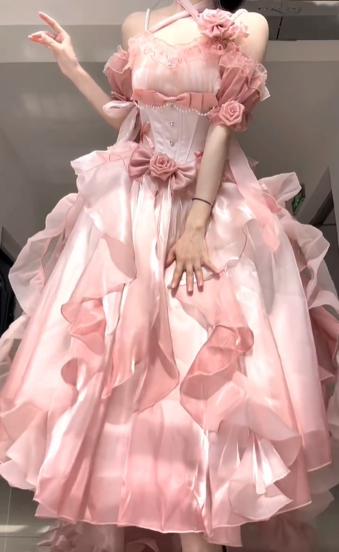 Cute Pink Ball Gown Off the Shoulder Beaded Chiffon Prom Dress 16th Birthday Dress SH5029
