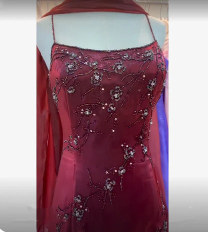 formaldressy- Vintage Beaded Long Evening Dress Floor Length Party Dress with Scarf gh6209