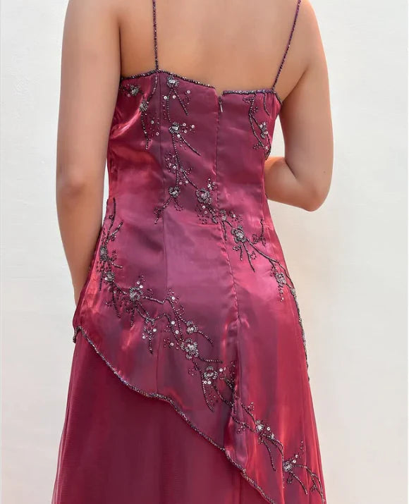 formaldressy- Vintage Beaded Long Evening Dress Floor Length Party Dress with Scarf gh6209
