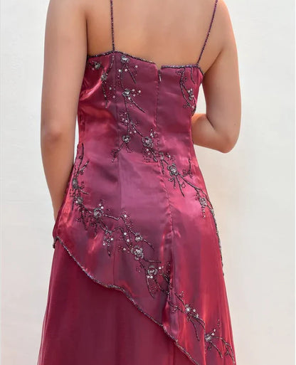 formaldressy- Vintage Beaded Long Evening Dress Floor Length Party Dress with Scarf gh6209