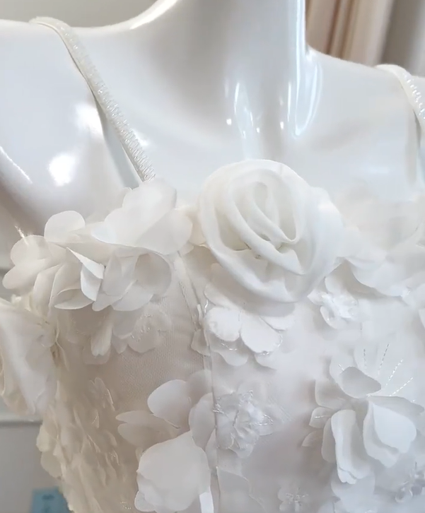 formaldressy -White three-dimensional flower tube top sweet cute short chiffon homecoming dress birthday party dress gh5098