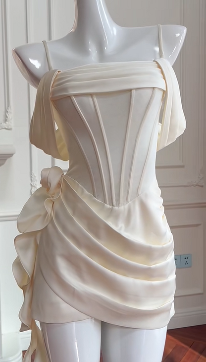 formaldressy -Beige fishbone suspenders sweet simple short satin homecoming dress birthday party dress Prom dress gh5101