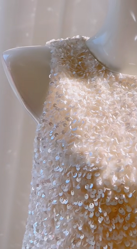 formaldressy -White shiny sequined feather short homecoming dress birthday party dress Prom dress gh5103