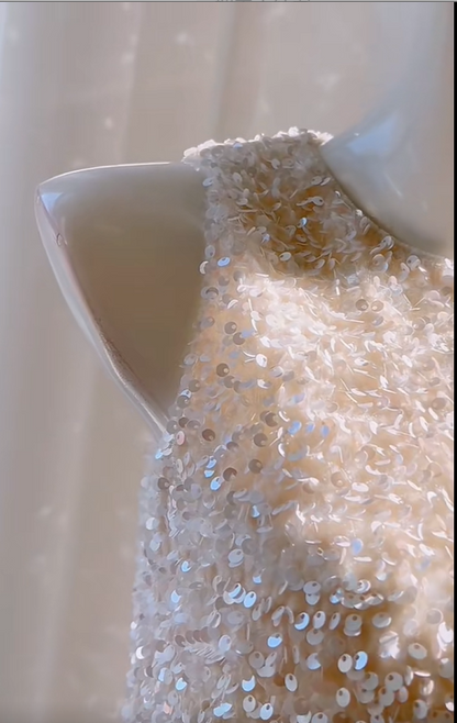 formaldressy -White shiny sequined feather short homecoming dress birthday party dress Prom dress gh5103