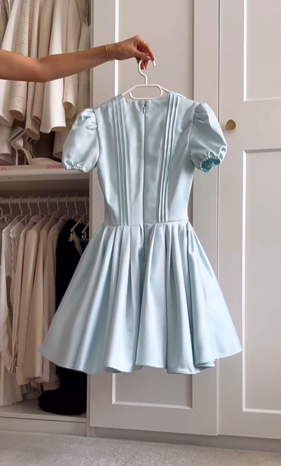 formaldressy-Blue Sweet Fashion V-Neck Short Satin Homecoming Dress Birthday Party Dress gh5249