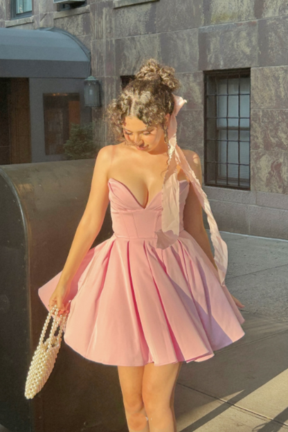 formaldressy-Pink Fashion Sweet Short Satin Homecoming Dress Birthday Dress gh5271