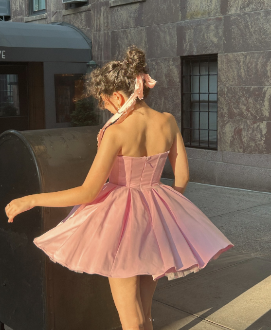 formaldressy-Pink Fashion Sweet Short Satin Homecoming Dress Birthday Dress gh5271