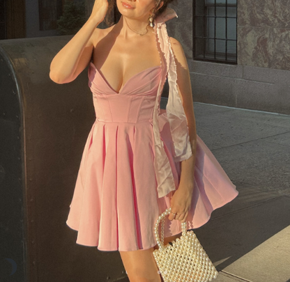 formaldressy-Pink Fashion Sweet Short Satin Homecoming Dress Birthday Dress gh5271