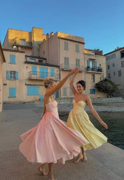 formaldressy-Yellow pink basic simple sweetheart neckline A-line short satin short tea length homecoming dress birthday dress gh5290