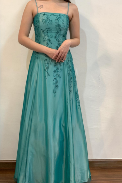 formaldressy--Green exquisite floral beaded fashion long satin prom dress graduation dress gh5524