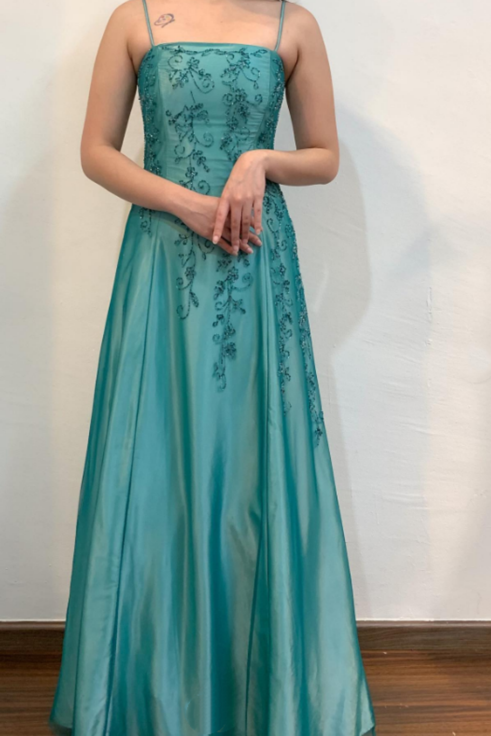 formaldressy--Green exquisite floral beaded fashion long satin prom dress graduation dress gh5524