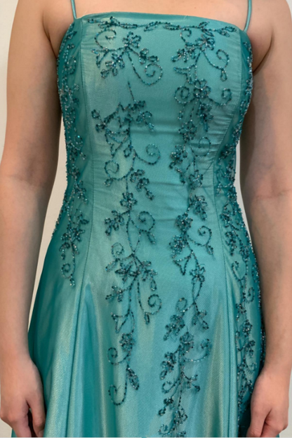 formaldressy--Green exquisite floral beaded fashion long satin prom dress graduation dress gh5524