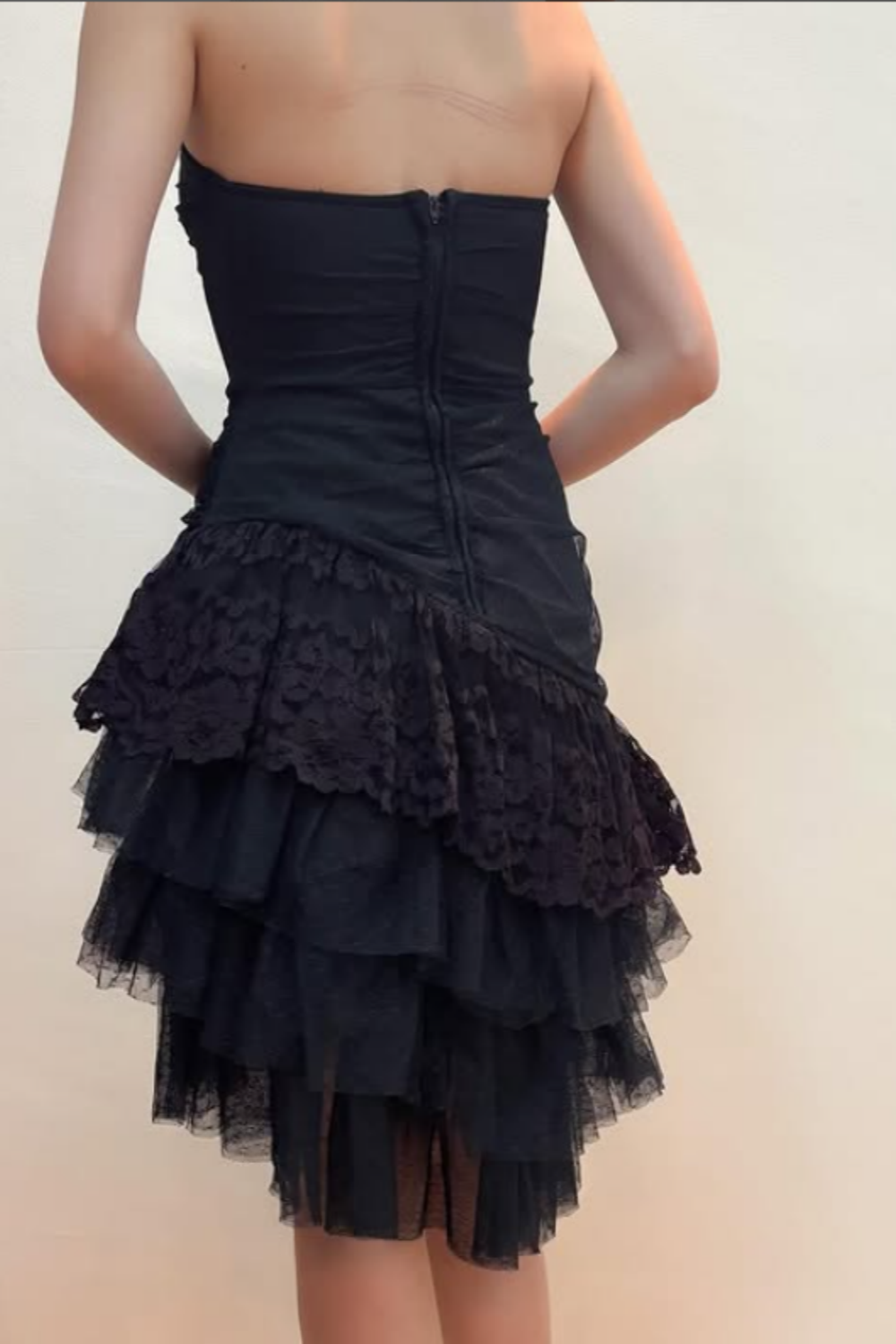 formaldressy--Black Lace Midi Chiffon Homecoming Dress gh5529