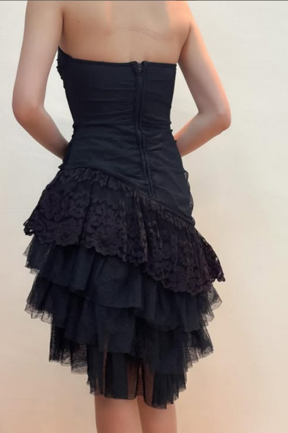 formaldressy--Black Lace Midi Chiffon Homecoming Dress gh5529