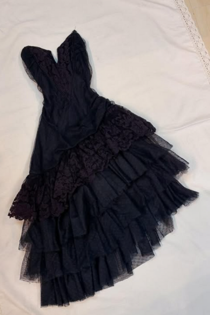 formaldressy--Black Lace Midi Chiffon Homecoming Dress gh5529