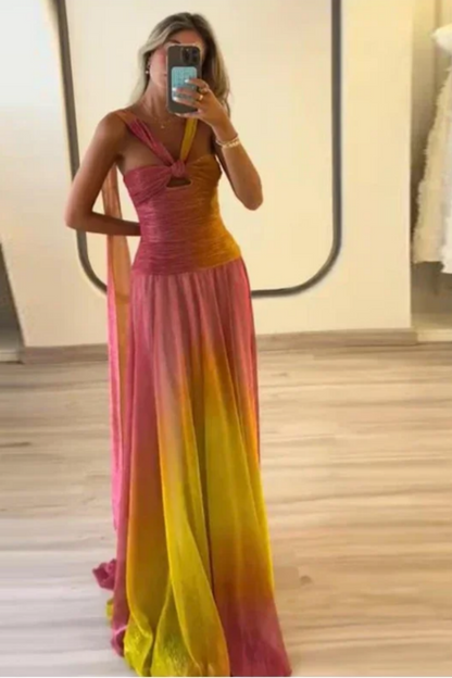 formaldressy--Pink Yellow Vogue Gradient Long Chiffon Prom Dress Wedding Guest Party Dress gh5569