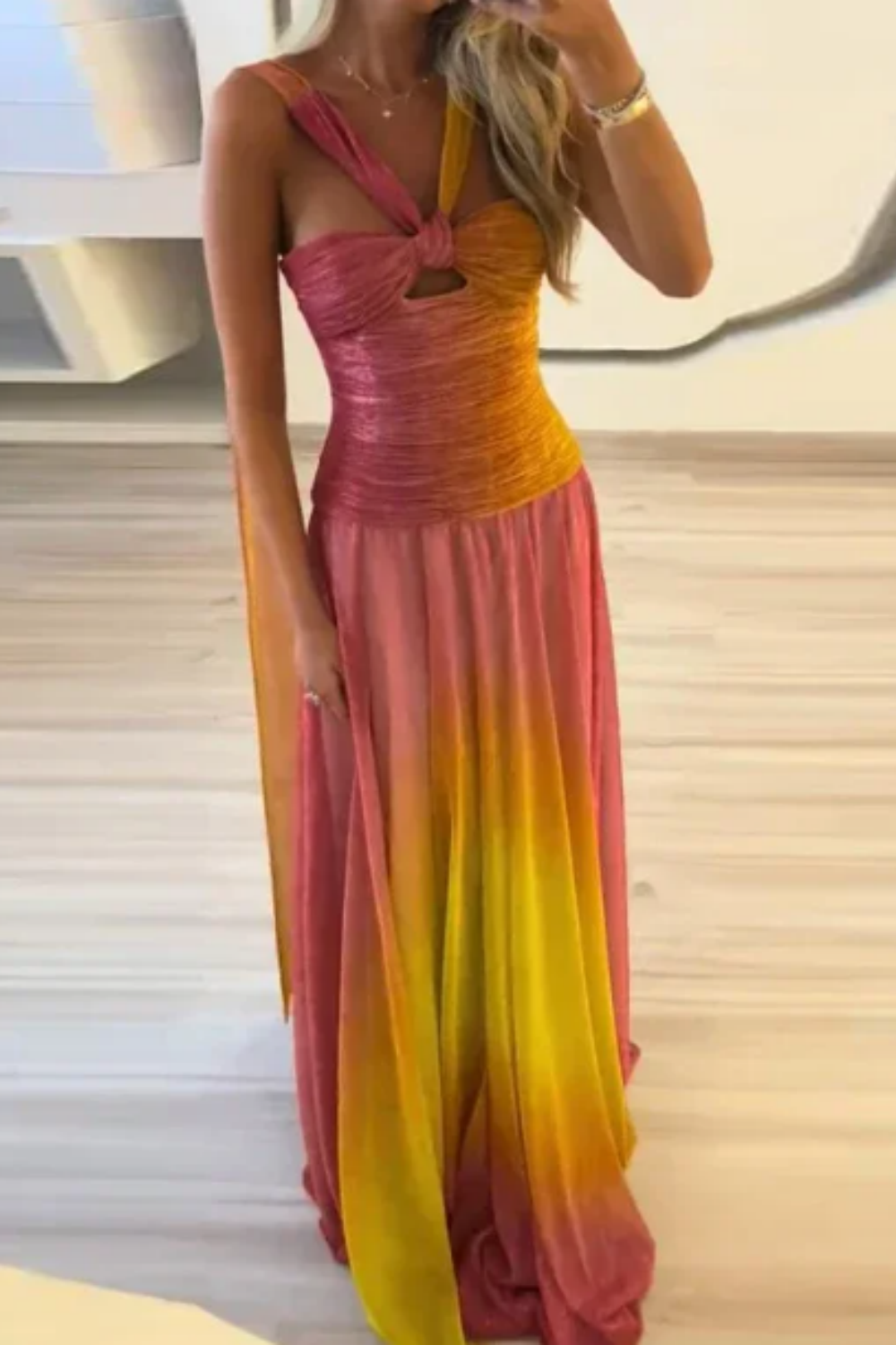 formaldressy--Pink Yellow Vogue Gradient Long Chiffon Prom Dress Wedding Guest Party Dress gh5569