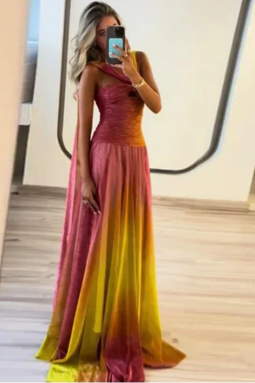 formaldressy--Pink Yellow Vogue Gradient Long Chiffon Prom Dress Wedding Guest Party Dress gh5569