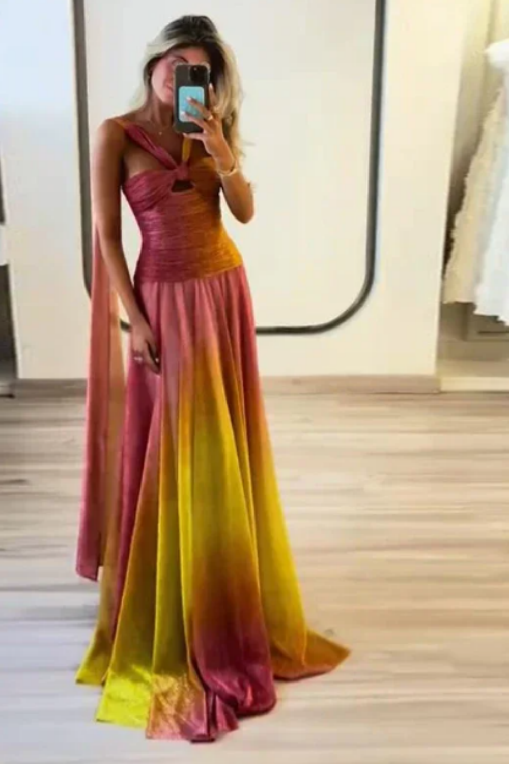 formaldressy--Pink Yellow Vogue Gradient Long Chiffon Prom Dress Wedding Guest Party Dress gh5569