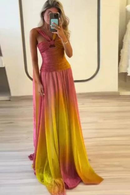 formaldressy--Pink Yellow Vogue Gradient Long Chiffon Prom Dress Wedding Guest Party Dress gh5569