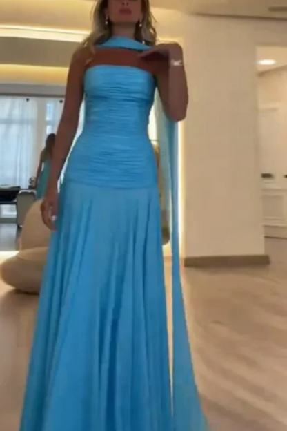 formaldressy--Blue Simple Vogue Long Chiffon Prom Dress Wedding Guest Party Dress gh5570