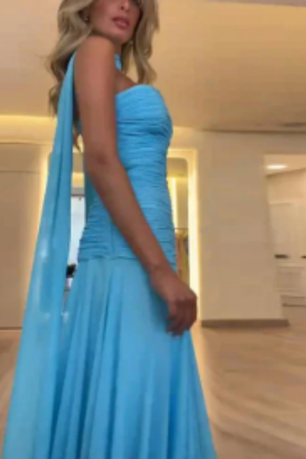 formaldressy--Blue Simple Vogue Long Chiffon Prom Dress Wedding Guest Party Dress gh5570