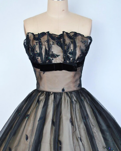 formaldressy--Black delicate lace short tulle A-line birthday dress homecoming dress gh5574