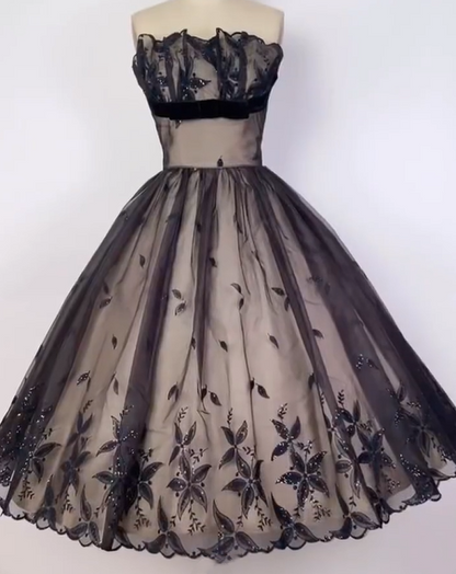 formaldressy--Black delicate lace short tulle A-line birthday dress homecoming dress gh5574