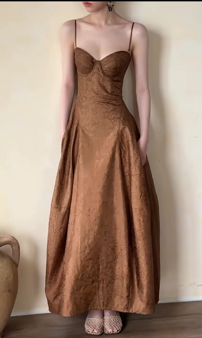 formaldressy--Brown Simple Elegant Formal Long Satin Prom Dress gh5606
