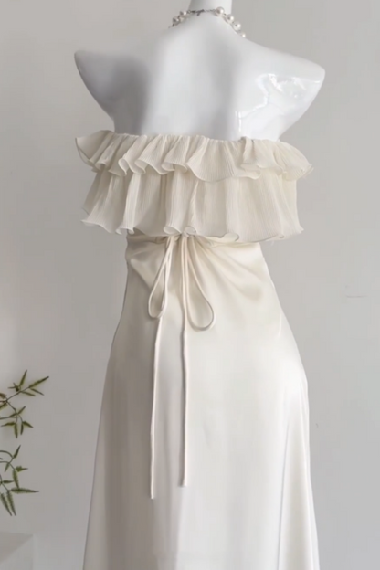 formaldressy--White Ruffled Long Chiffon Homecoming Dress gh5697