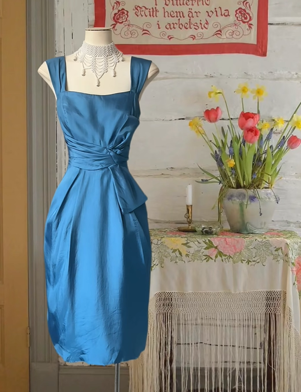formaldressy--Blue Satin Simple Homecoming Dress gh5698