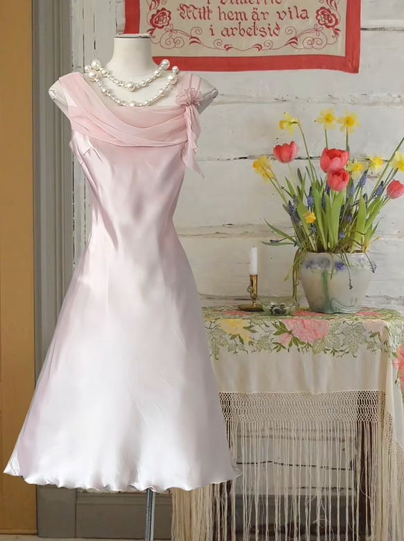 formaldressy--Pink Chiffon Vintage Simple Homecoming Dress gh5700