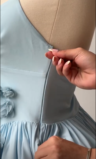 formaldressy-Blue Short Floral Satin Spaghetti Strap Homecoming Dress gh5779