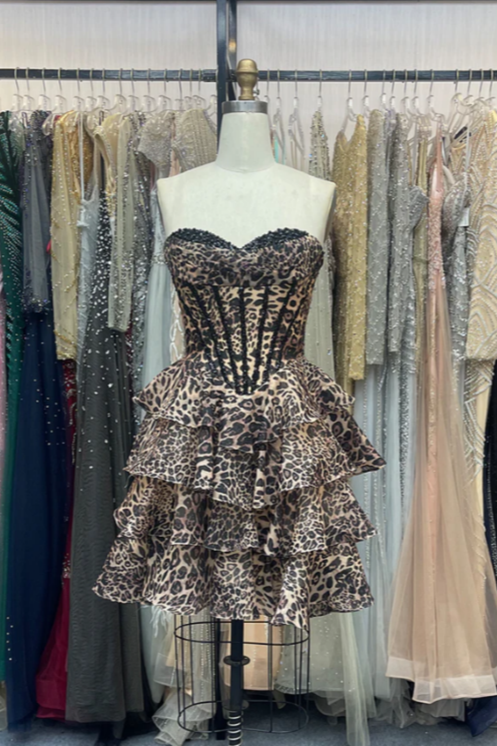 formaldressy-_____ Fashionable exquisite beaded leopard print A-line short homecoming dresses tight hoco dresses gh5811
